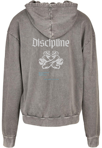 "Discipline" Washed Hoodie White Backprint