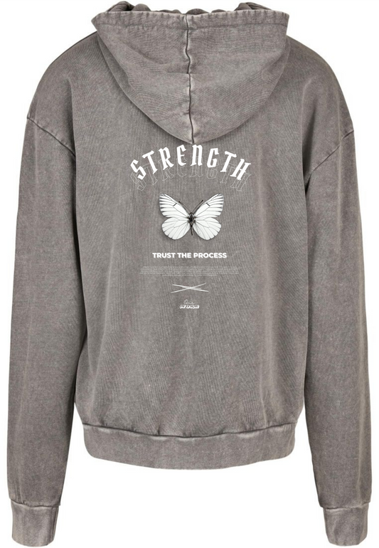 "Strength" Washed Hoodie White Backprint