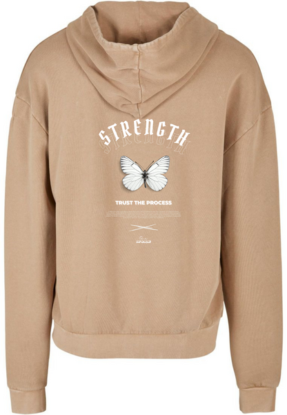 "Strength" Washed Hoodie White Backprint