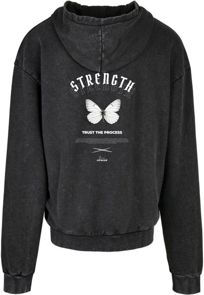 "Strength" Washed Hoodie White Backprint